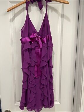 BCBGMaxAzria Magenta Halter Dress with Satin Bow